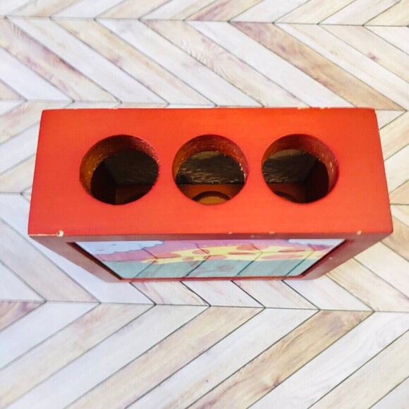 Vintage Wood Candlestick Holder Bright Retro Style Cottage Core - Picture 6 of 8